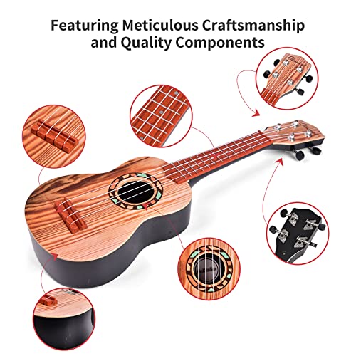 Fun Little Toys 21Inch Ukulele For Kids, Plastic Toy Mini Guitar For Toddlers Musical Instruments With Strap Picks And Tutorial, Musicial Beginner Learning Educational Toys For Boys Girls (Burlywood) #TOP1