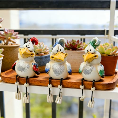 ADDLIVE Lot de 3 Poule Decorative, Deco Jardin Exterieur, Statue Drôle de Résine de Poulet, pour Une Utilisation en Extérieur, Balcon, Jardin, Pâques