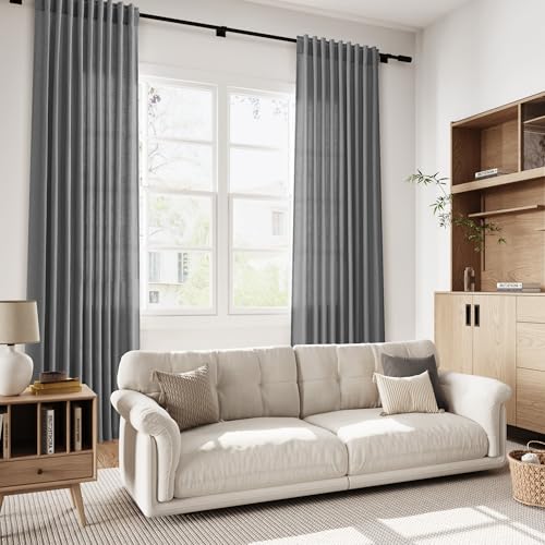 Image of Nanspring Blazer Grey Curtains Linen Blend Light Filtering Back Tab Curtain 84 Inches Long, Semi Sheer Privacy Drapes for Living Room & Bedroom,Simple Style 52x84 inch, 2 Panels