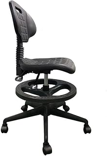 QFdd Silla De Laboratorio Enrollable con Ruedas,Asiento Móvil Multifuncional Antiestático Negro,Reposabrazos Doble Mesas Sillas, 42-56cm para Oficina Fábrica Colegio
