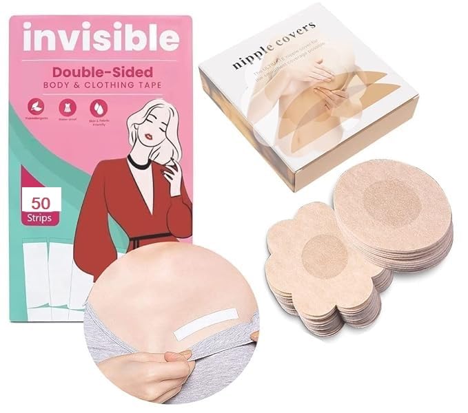 50PCS Double Sided Tape for Fashion With10PCS Breathable Nipple Covers Pasties Beige-picture-23
