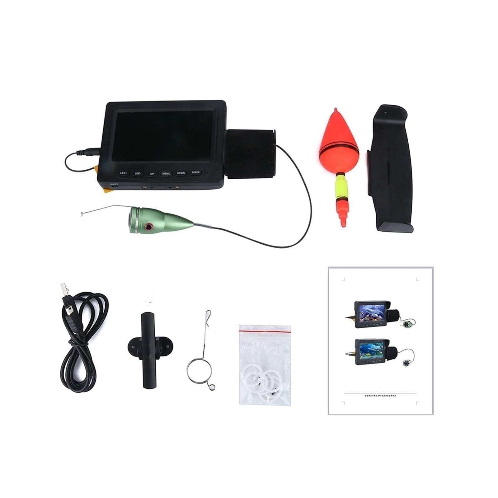 Buscador de Peces, Buscador de Peces portátil con Monitor LCD IPS 4,3 Pulgadas y 6 cámaras Pesca visión Nocturna LED for submarina en Hielo Invierno(30m Cable)