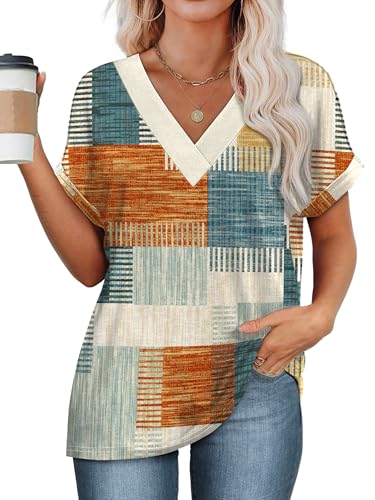 Image of WIHOLL Womens Summer Tops Short Dolman Sleeve Shirts 2026 Fashion V Neck Outfits Clothes