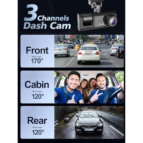 Image of Maizic Smarthome Navic X3 4K 3 Channel Dash Cam WiFi Built-in G-Sensor, 1296P+1080P+1080P Front and Rear Inside Loop Recording, Triple Car Dash Camera, IR Night View, 24H Parking Monitor