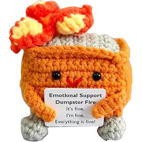 Emotional Support Dumpster Fire 2024 New Handmade Inspirational Crochet Positive Doll Adorable Dumpster Fire Crochet Doll with Encouragement Card Gift for Women Birthday Christmas (Orange) Cover