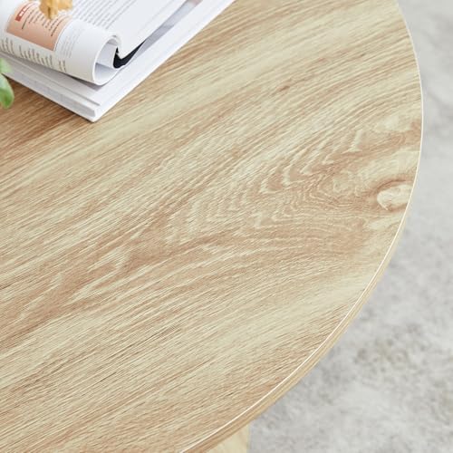 Image of Round Coffee Table, Modern Farmhouse Wood Circle Center Table with Pedestal Base for Small Space, Living Room, Apartment, Natural