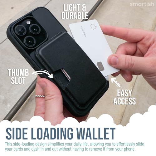Image of Smartish iPhone 16 Pro Max Magnetic Case with MagSafe Wallet - Gripmunk - Magsafe Compatible Thin Grip Cover + Detachable Magnetic Credit Card Holder - Black Tie Affair