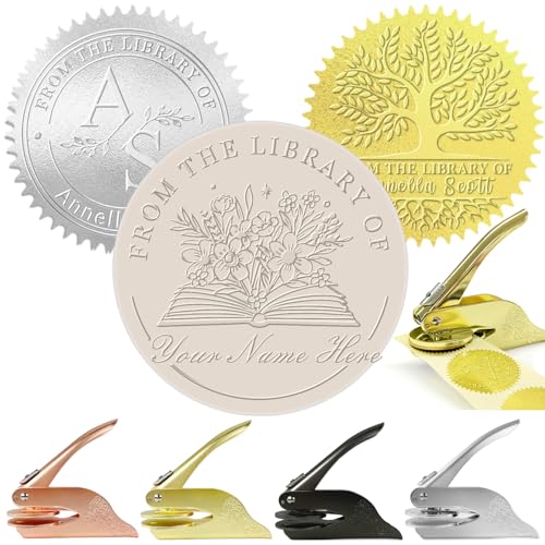 Custom Book Embosser Personalized Library Embosser with Your Name from The Library of Ex Libris Stamp Customized Self-Inking Floral Stamp Gift for Book Lover