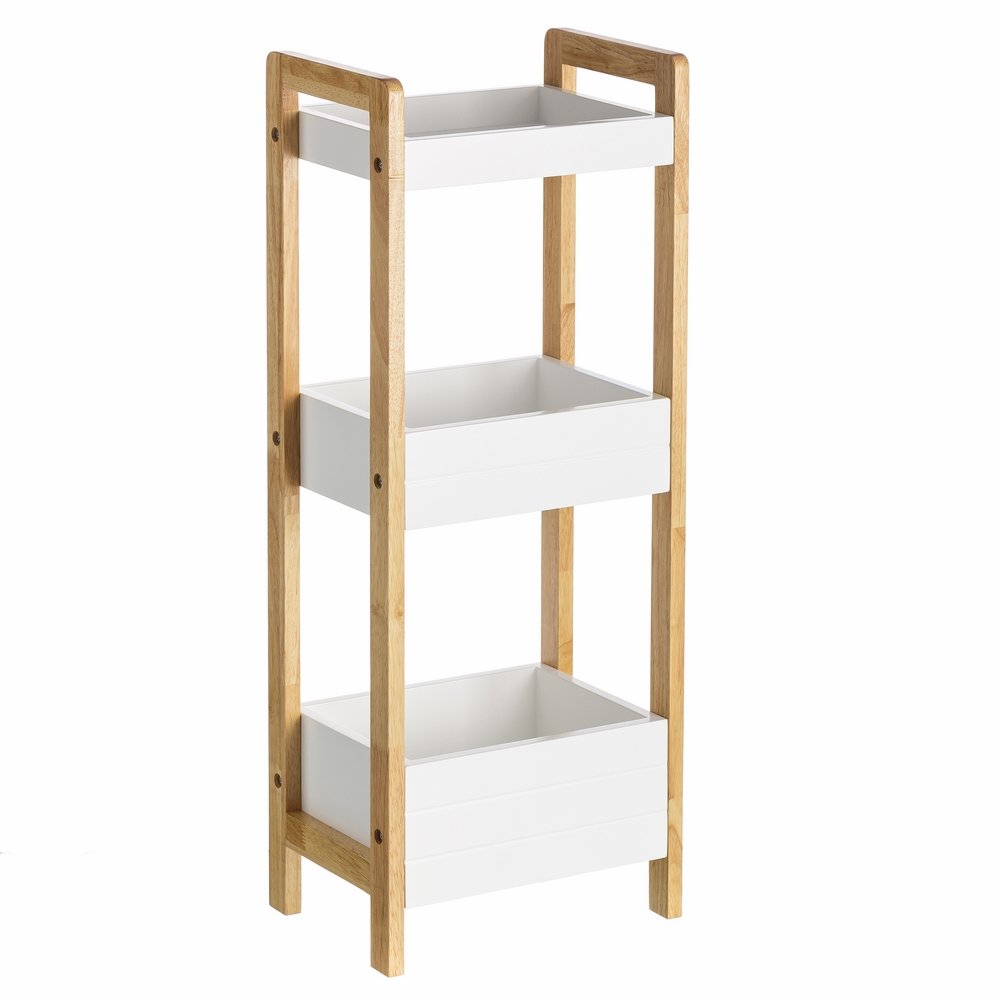 Étagère en bambou minimaliste Sol Naciente à 3 niveaux blanche pour intérieur soigné