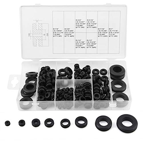 Rubber Grommet Kit, 180 Pcs Rubber Grommet Wire Ring Rubber Bong Rubber Grommet Kit Rubber Grommet Rubber Gromets Electrical Gasket Washer Seal Assortment