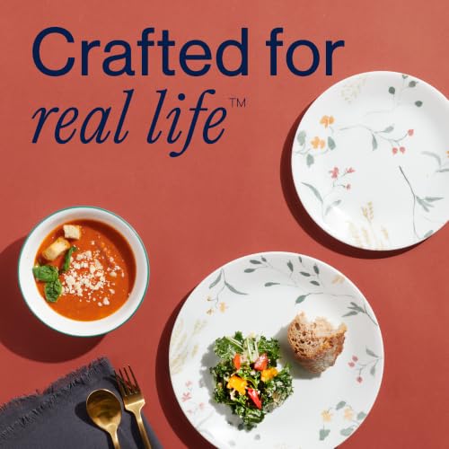 Image of Corelle Vitrelle 18 Piece Glass Dinnerware Sets Service for 6, Triple Layer Chip & Crack Resistant Glass Plate and Bowl Sets, Wildflower