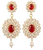 Touchstone 'Hollywood Glamour Oscar Collection ' Indian Candy Red Faux Ruby and White Crystals Rhinestones Dazzling Bridal Jewelry Chandelier Earrings For Women In Gold Tone.
