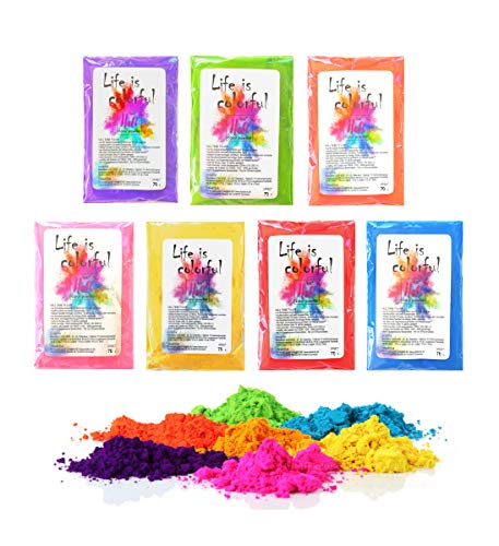 h2i Holi Pulver | 7 Farben x 100 g | 700 g buntes Farbpulver | Holi Color Powder - 7 Farbbeutel mit leuchtenden Farben zum Werfen | für Festivals Fotoshooting Baby-Shower Party-Foto Fun & Action