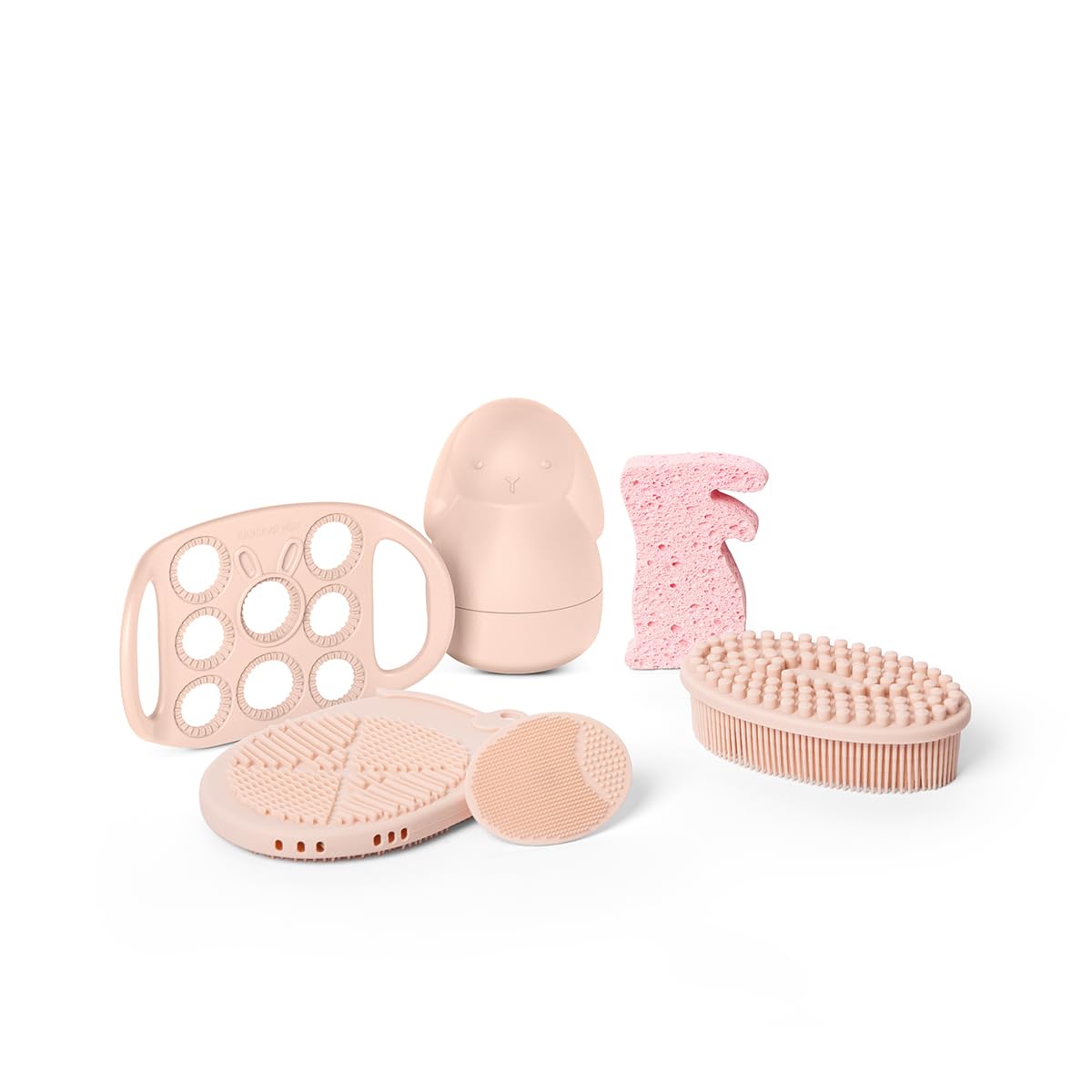 Suavinex, Kit Baño Bebé con Neceser, Set Higiene Recién Nacido, Rosa | Con: Esponja + Cepillos + Guante Baño + Pompero + Juguete. Con Bolsillos, Cremalleras, Espejo y Colgador, Gran Capacidad