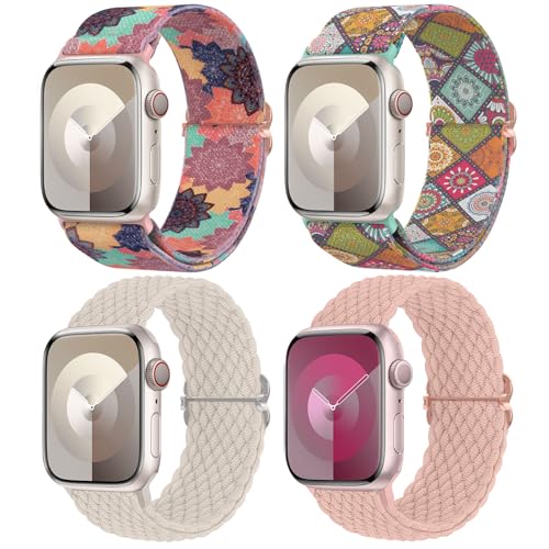 Image of Delidigi Stretchy Bands Compatible for Apple Watch Band Women 40mm 38mm 41mm 42mm 44mm 45mm 46mm 49mm, Nylon Braided Straps for iWatch Series 11 10 9 8 7 6 SE 5 4 3 Ultra 3 2 1