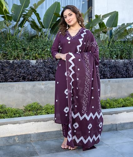 Arayna Women's Pure Cotton Bandhani Print Ethnic Kurta Set with Palazzo Pants & Dupatta - Image 4