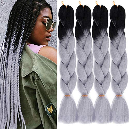4Pack Ombre Kanekalon Braiding Hair 2Tone Jumbo Crochet Braid Hair Extensions 24Inch Synthetic High Temperature Fiber for Twist Braids Hair (M28)
