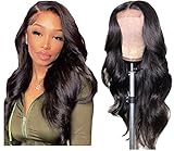 Closure Wigs Human Hair 4X4 Body Wave Lace Front Wigs 16 Inch Pre Plucked Bleached Knots With Baby Hair Glueless Brazilian Virgin Hair Wig 150% Density Natural Color For Black Women