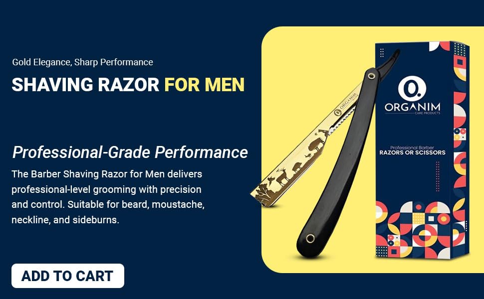 Image of Barber Shaving Razor for Men | Foldable Stainless Steel Straight Razor with Handle | Manual Beard Shaving and Trimming Razor for Barbers, Salons and Home Grooming (Golden)