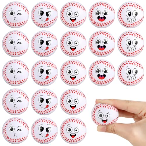 20PCS Mini Baseball Stress Ball Funny Face Squeeze Balls Small Baseball Squeeze Fidget Anxious Balls for Kids Adult Sports Stress Ball for School Carnival Reward Baseball Party Supply Valentine Gift