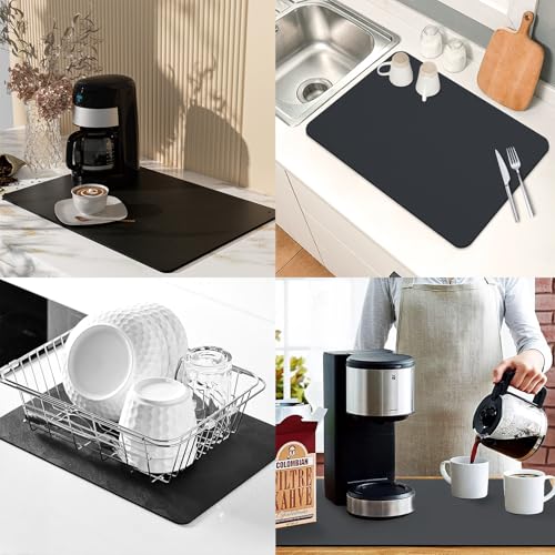 Kaffeemaschine Abtropfmatte Geschirrz 50 X 40 cm, Saugstarke Trockenmatte für Kaffeemaschine, Schnelltrocknend Abtropfmatte Geschirr Kaffeemaschine Matte Unterlage SaugfäHige, Schwarz