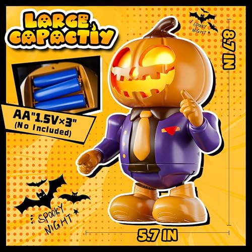 WWICILY Halloween Pumpkin Dancing Robot Toy – Light-Up Musical Walking Figure, Party Decoration for Boys & Girls Ages 3-8, Fun - Image 6