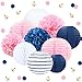 NICROLANDEE Nautical Baby Shower Decoration Navy Stripe Paper Lanterns Tissue Pom Poms Eyelet Paper Lanterns for Baby Girl First Birthday Pink Navy Nautical Gender Reveal Wedding