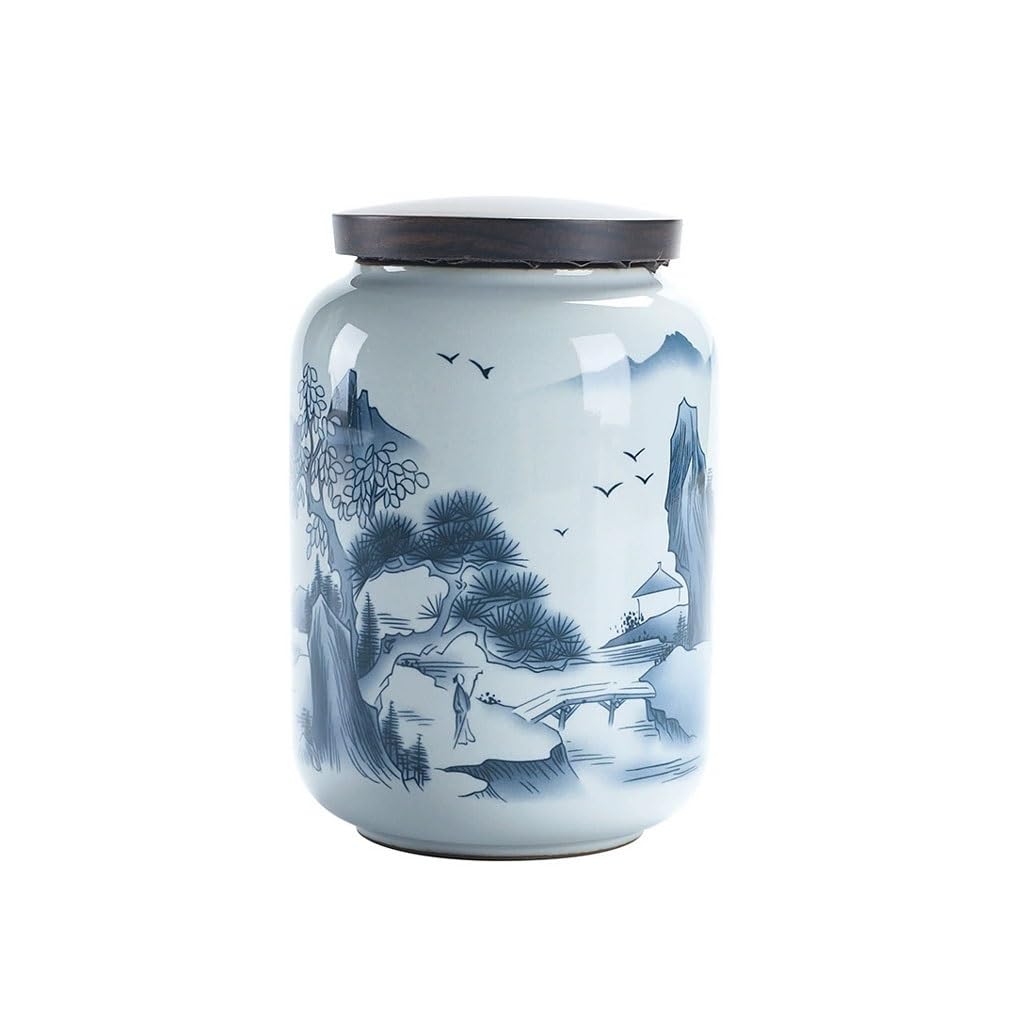 AHGFTYRDT Tea Canisters for Loose Tea Creative Hand-painted Ceramic Tea Cans Home Ebony Box Sealed Storage