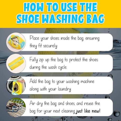 Image of Reusable Shoe Washing Machine Bag for Washer & Dryer Yellow Fits All Shoe Sizes Deep Cleaning Laundry Bag with Invisible Zipper Washable Organizer for Sneakers, Shoes, Socks & Toys