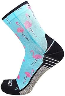 Zensah Limited Edition Mini Crew Running Socks - Anti-Blister, Fun, Athletic Socks for Men and Women (Medium, Pink Flamingos)