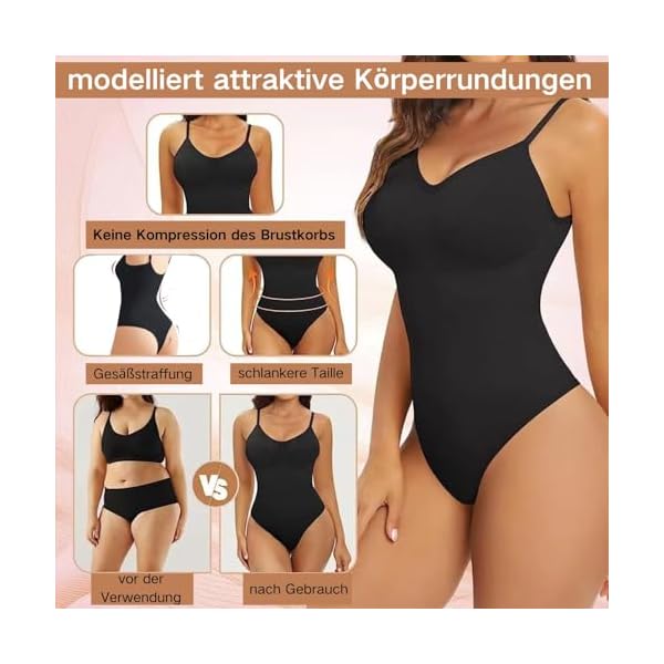 MELARQT Shapewear Damen Body Stark Formend, Bodysuit Women Vielseitige Bauchweg-Effekt, Taillenmieder Shaping Miederbody und Verstellbarer Schultergurt, Atmungsaktiven Materialien – Bild 4