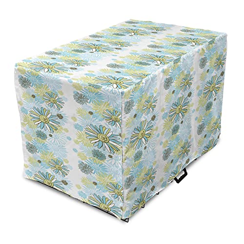 Ambesonne Turquoise Dog Crate Cover, Chamomiles Flower Blossom Wildflower Blooms Summer Illustration, Easy to Use Pet Kennel Cover for Cats & Medium Dogs, 24 Inch, Pale Green Dark Green
