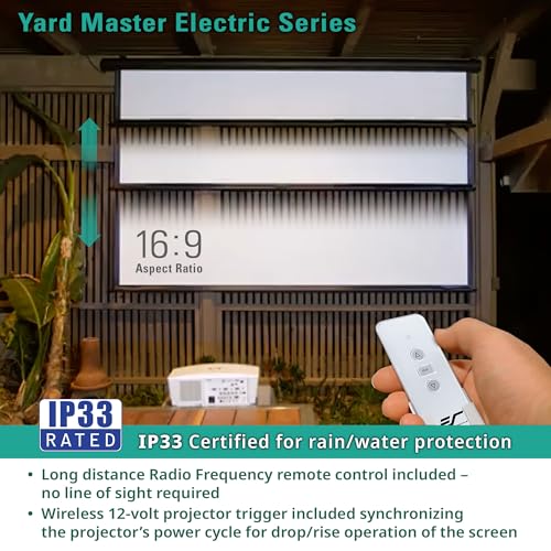 Image of Elite Screens Yard Master Electric 100 inch Outdoor Motorized Projector Screen with RF Remote, IP33 Rain Protection, 4K /8K Ultra HD HDR Ready Backyard Patio Movie Screen - OMS100H-ELECTRIC