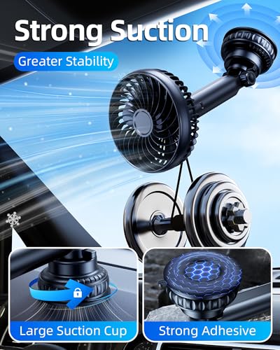 DICMKY Suction Cup Car Cooling Fan for Window Dashboard Backseat, 5000Mah Battery Powered Rechargeable USB Car Fans That Blow Cold Air, Cooler for Semi Truck Rv Van Tractor Cab Vehicles without Ac - image 5