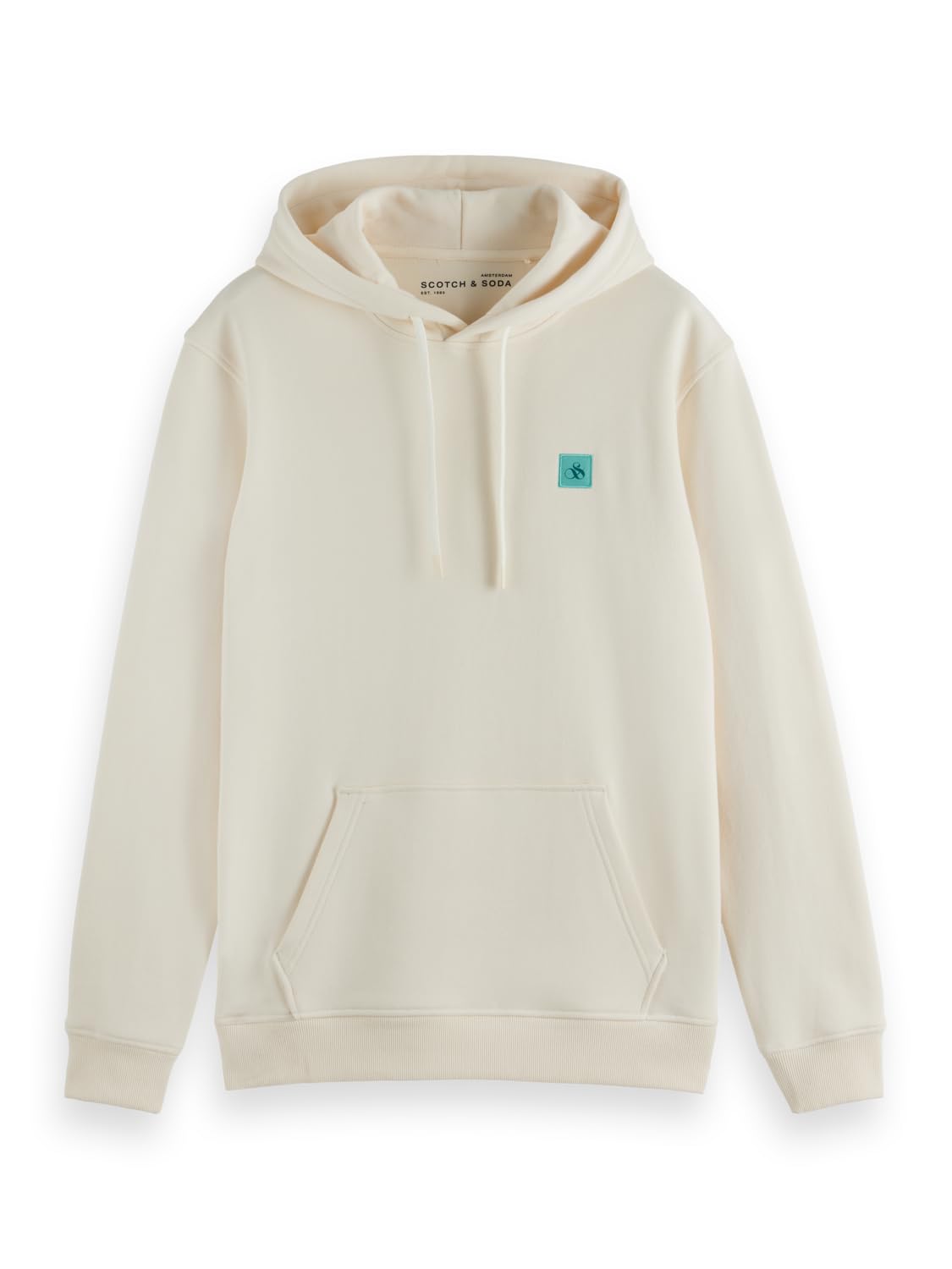 Scotch & Soda Mens Essential Badge Logo Hooded Sweatshirt, Eggnog, L UK