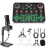Podcast Equipment Bundle,Condenser Microphone Kit-JESPAI with All-In-One DJ Mixer, Live Sound Card -