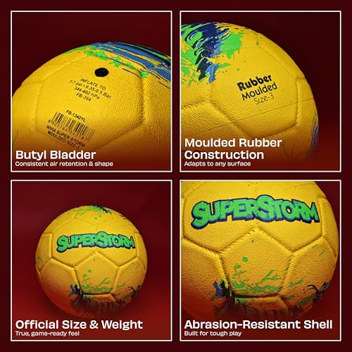 Image of Nivia Super Storm Football for Men, Training Ball, Durable Rubber Cover Molded, Butyl Threadwounded Bladder, to Play On Hard Ground and Artificial Turf (Yellow, 3)