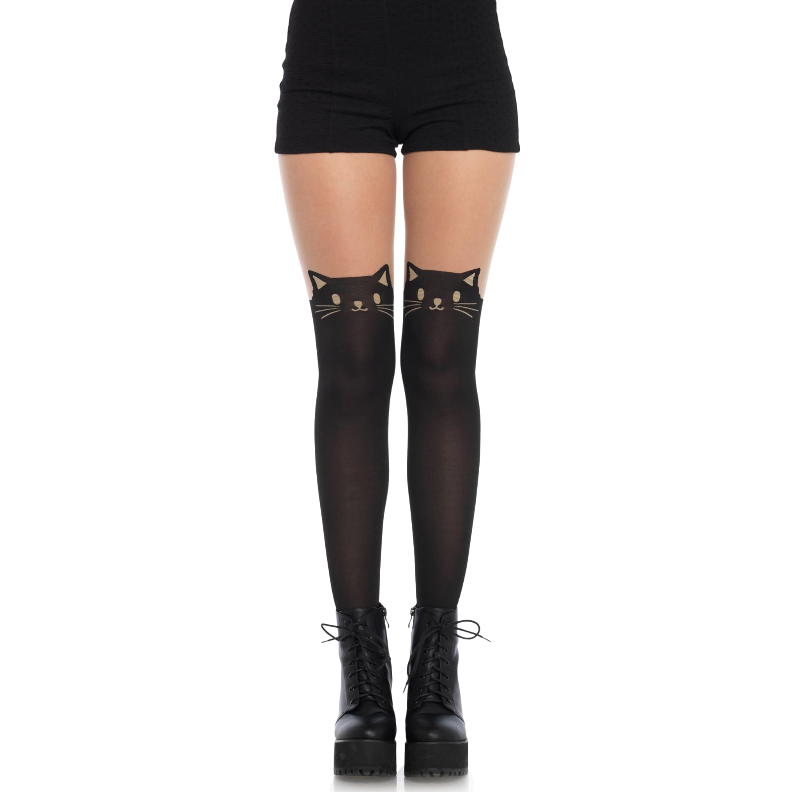 Leg Avenue Cat Opaque Pantyhose (Black/Nude)