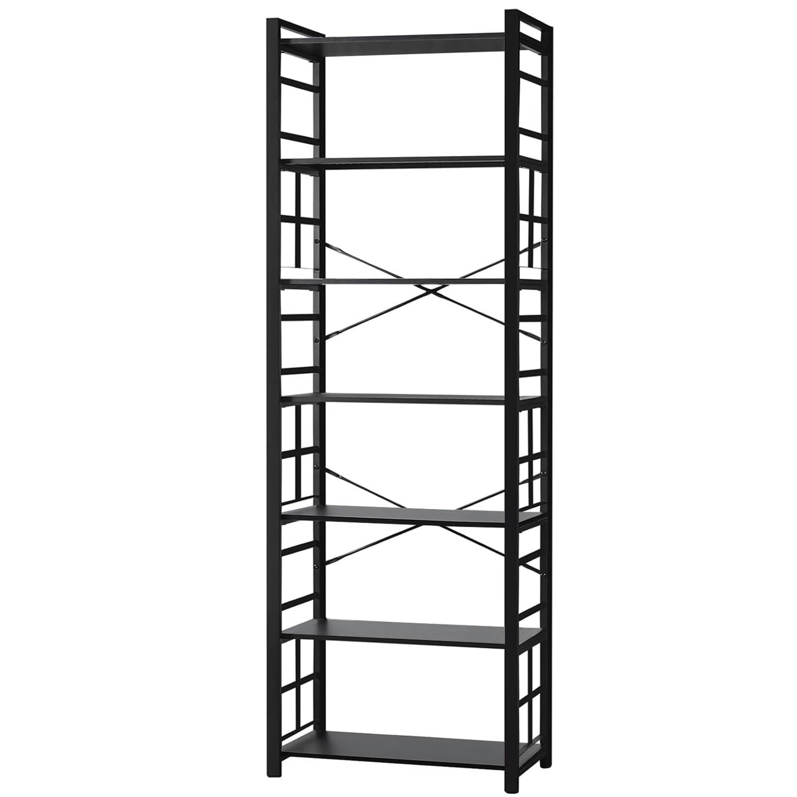 HOMBAZAAR Regał na książki 7-poziomowy, 213 cm, przemysłowy regał z metalową ramą i otwartymi półkami, rustykalny wytrzymały regał na książki do salonu i sypialni, czarny
