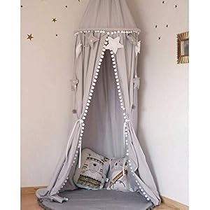 LOAOL Kids Bed Canopy with Pom Pom Cotton Canopy for Crib Baby Girl Netting Cover Canopy Crib Curtain Reading Nook…