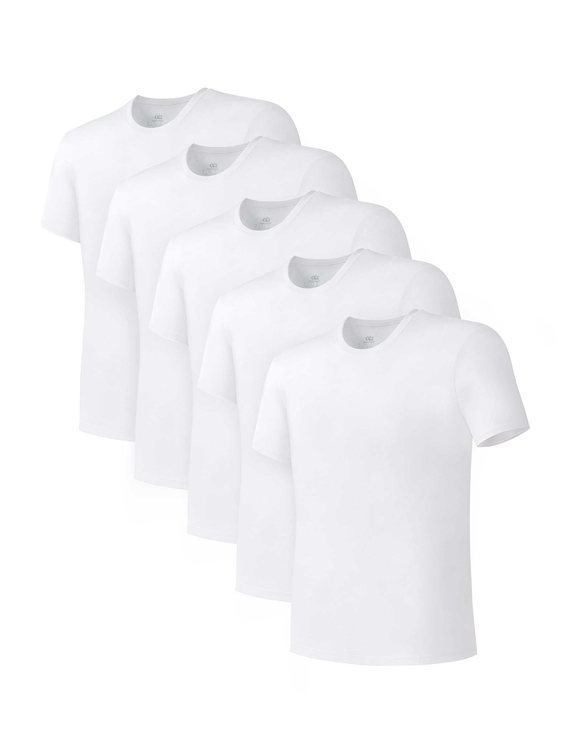 DAVID ARCHY Camiseta interior para hombre, rayón de bambú, absorbe la humedad, cuello redondo, cuello en V, para hombre, paquete múltiple, Paquete de 5 Blanco - Cuello Redondo, Medium