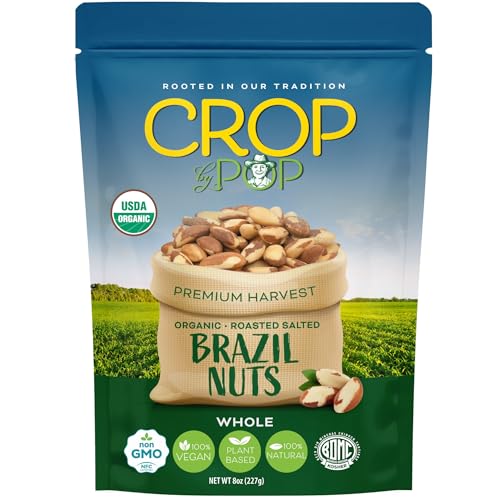Image of CROP BY POP - Organic Brazil Nuts Roasted & Salted (8oz - 1 Pack) Packed Fresh in Resealable Bag - USDA Organic, Non GMO - Naturally Grown, Vegan, Kosher