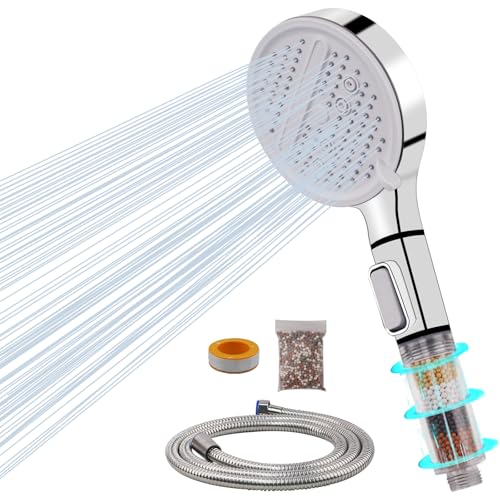 VirtuGro Alcachofa Ducha con Manguera 1.5M Alcachofa de Ducha con Filtro Antical Ahorro de Agua Cabezal de Ducha Baño Cabezal Ducha Alta Presión para 3 Modos 12cm Panel Grande Plata
