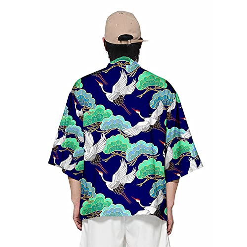 HAORUN Men Japanese Kimono Coat Loose Yukata Outwear Long Bathrobe Tops Vintage, Short-i, XXL