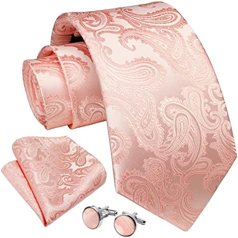 Enlision Mens Tie and Pocket Square Cufflinks Set Solid Color Paisley Tie Floral Necktie with Handkerchief for Wedding Party Formal Business