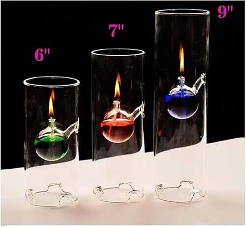 MEMEOKON Glass Oil fire Warm Light Borosilicate Includes Bliss Suspended Hurricane Candle Holder Sleeve Birthday Lamp (7 inch) - Thumbnail 2