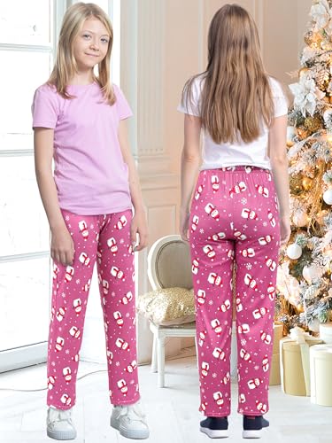 Cooraby 4 Pack Boys Girls Plaid Pants with Pockets Printed Plaid Pants with Elastic Waist Drawstring for Christmas Daily Wear3