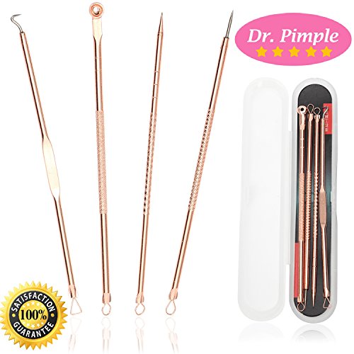 DR. PIMPLE Rose Gold Pimple Extractor Kit Blackhead Remover Pimple Popper Extractor Tool Best Acne Removal Kit - Treatment for Blemish,Whitehead Popping, Zit Removing for Risk Free Nose Face with case