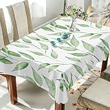 Rectangle Tablecloth Green Watercolor Leaves Washable Spill Proof Table Cloth Dust-Proof Table Cover