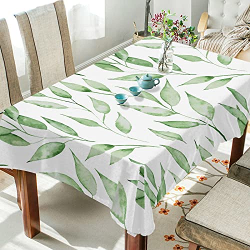 Rectangle Tablecloth Green Watercolor Leaves Washable Spill Proof Table Cloth Dust-Proof Table Cover For Kitchen Dining Room Party Tablecovers Spread Home Decoration 60 X 120 In #TOP9